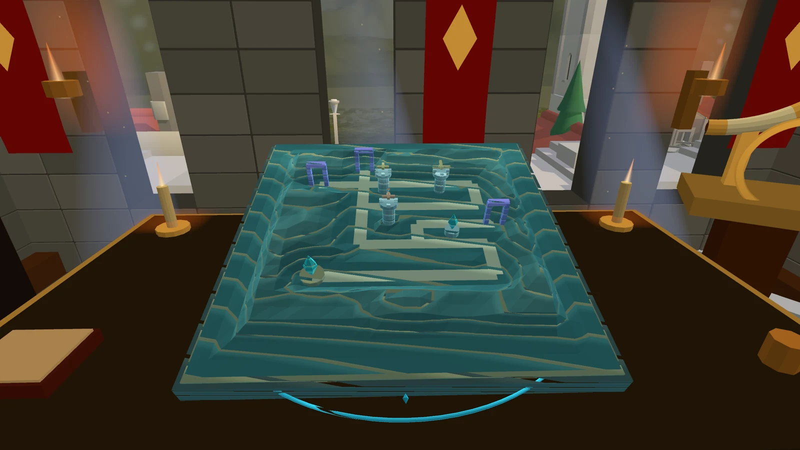The three-dimensional battlefield map in the castle strategy room